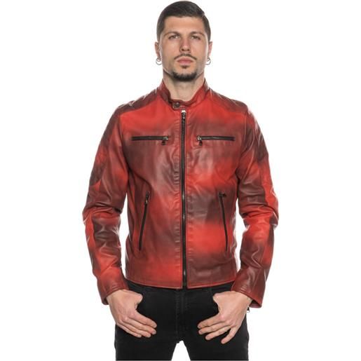 Leather Trend u06 - giacca uomo rosso tamponato in vera pelle
