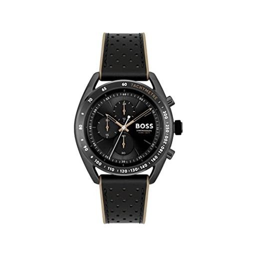BOSS orologio con cronografo al quarzo da uomo con cinturino in pelle, nero/marrone - 1514022