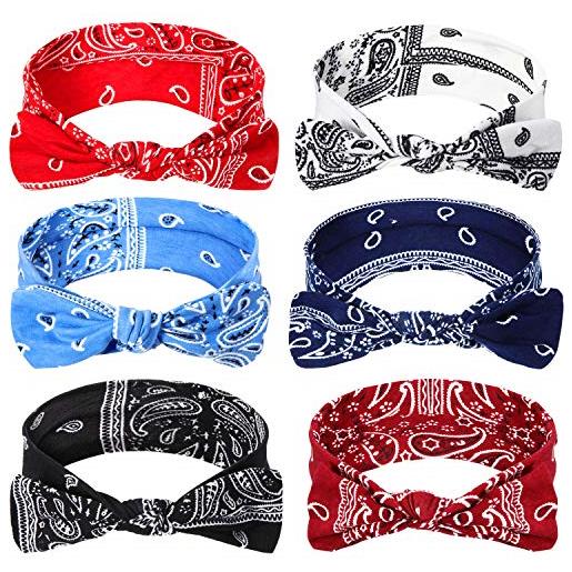 Blulu 6 pezzi paisley fascia per bandana fascia per capelli a nodo retro fascia orecchio di coniglio elastico stampato a fiori per ragazze e donne (paisley stile 1)