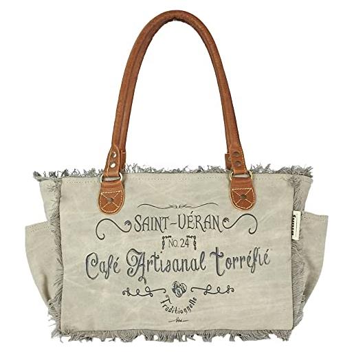 Sunsa borsa da donna piccola borsa in tela e pelle beige sostenibile, borsa a tracolla vintage con vera pelle