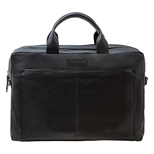 Pride and Soul 47530 nomad, borsa per notebook da 15, borsa a tracolla in vera pelle, con 2 scomparti principali, valigetta ca. 30 x 42 x 13 cm, nero, nero, ca. 30 x 42 x 13 cm, borsa da lavoro