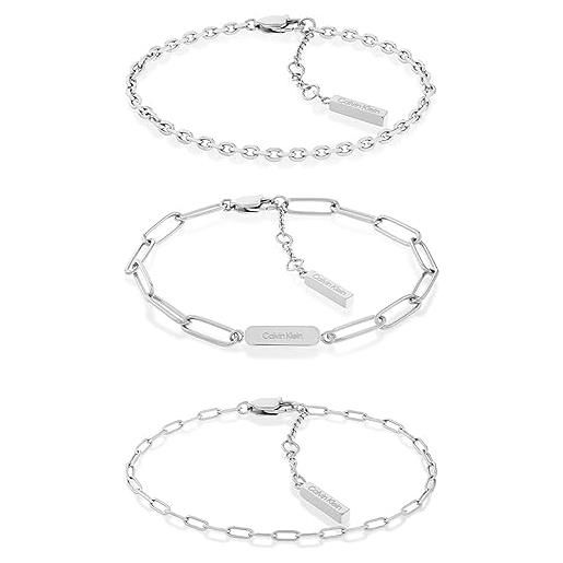 Calvin Klein braccialetto a catena da donna collezione gift set in acciaio inossidabile, argento (silver)