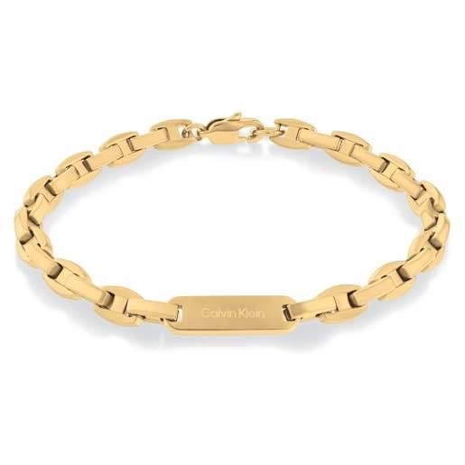Calvin Klein braccialetto a catena da uomo collezione bold metals in oro giallo con una placca incisa - 35000412