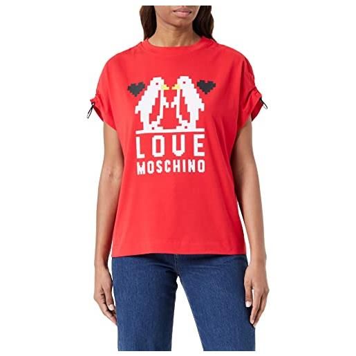Love Moschino vestibilità regolare, maniche corte con spalle ricurve, con logo, coulisse elastica t-shirt, nero, 50 donna