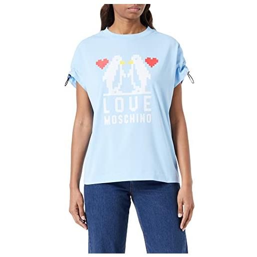 Love Moschino vestibilità regolare, maniche corte con spalle ricurve, con logo, coulisse elastica t-shirt, azzurro, 52 donna