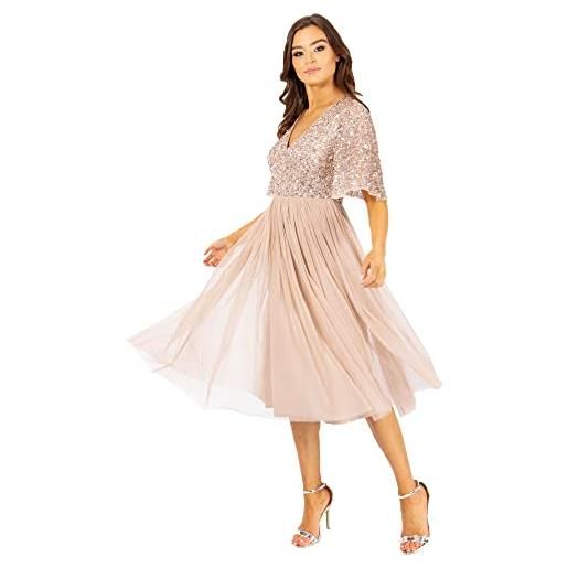 Maya Deluxe Maya Deluxe robe de soirée femme pour mariage invitée, col v, robe à pailettes demoiselles d'honneur à manches courtes, vestito per damigella d'onore donna, green lily, 