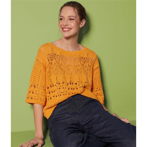 Falconeri maglia scollo barchetta crochet arancio