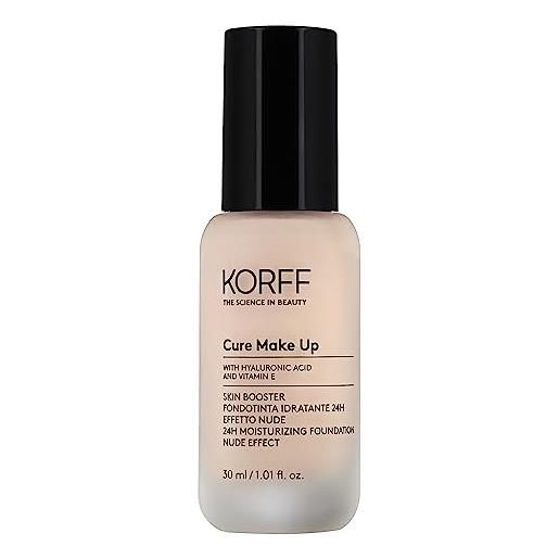 Korff skin booster fondotinta idratante 24h, effetto nude con acido ialuronico e vitamina e, texture sottile e setosa, coprenza bassa, nude 02, confezione 30ml