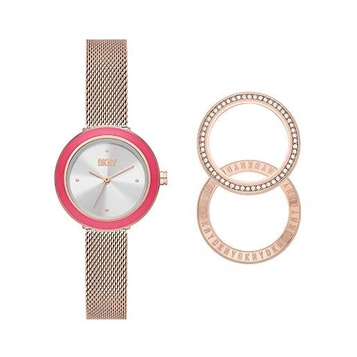 DKNY orologio da donna sasha, movimento al quarzo a tre lancette, cassa in acciaio inossidabile oro rosa 29 mm con bracciale in acciaio inossidabile, ny6654set