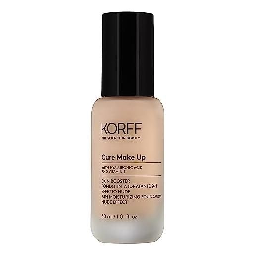 Korff skin booster fondotinta idratante 24h, effetto nude con acido ialuronico e vitamina e, texture sottile e setosa, coprenza bassa, nude 05, confezione 30ml