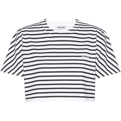 Miu Miu t-shirt crop a righe con stampa - bianco