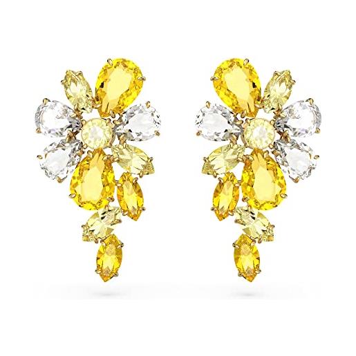 Swarovski gema orecchini a lobo, con cristalli Swarovski a taglio misto, motivo floreale, placcati in tonalità oro, giallo