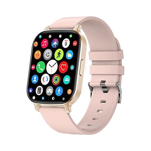SANZEN smartwatch donna uomo con chiamate e whats. App 1,83'' orologio fitness cardiofrequenzimetro da polso contapassi smart band android ios (oro)
