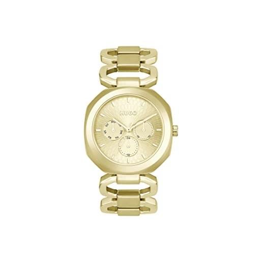 HUGO orologio analogico multifunzione al quarzo da donna con cinturino in acciaio inossidabile, oro giallo - 1540150