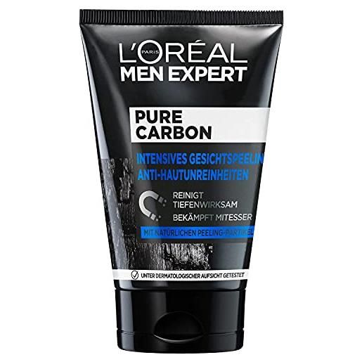L'oréal paris men expert peeling viso, pelle impura, pulizia viso uomo, peeling viso puro carbone anti-macchie, 1 x 100 ml