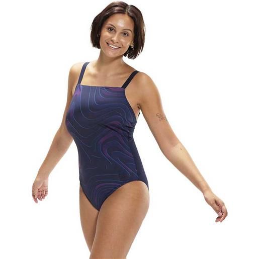 Speedo shaping amberglow printed mastectomy pocketing swimsuit blu uk 38 donna