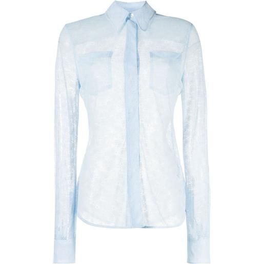 Victoria Beckham camicia a maniche lunghe in pizzo semi trasparente - blu