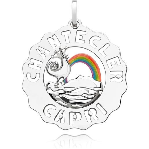 Chantecler Capri ciondolo chantecler logo piccolo in argento con gallo e arcobaleno