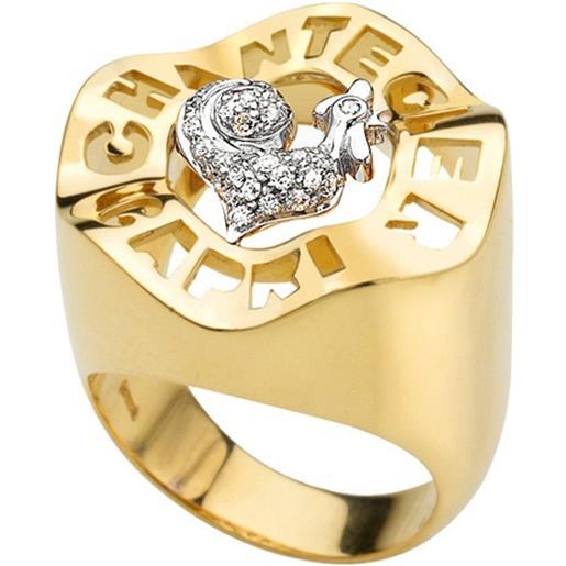 Chantecler Capri chantecler logo anello gallo in oro giallo e bianco e pavé di diamanti