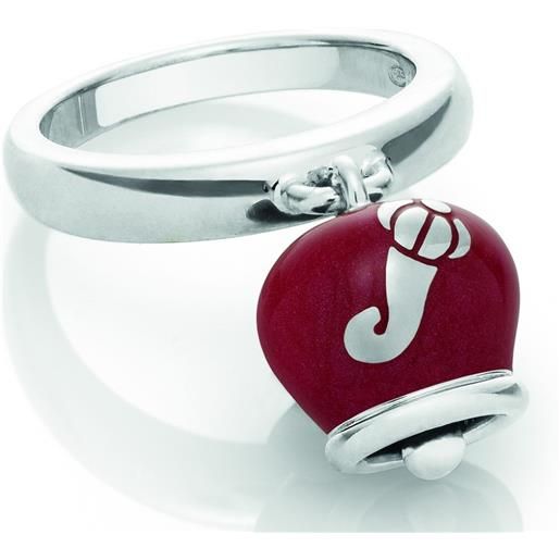 Chantecler Capri chantecler et voilà anello campanella double face, in argento e smalto rosso perlato, con cornetti sul retro