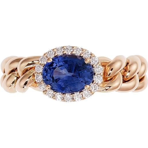 Crivelli anello Crivelli groumette in oro rosa con diamanti e zaffiro blu