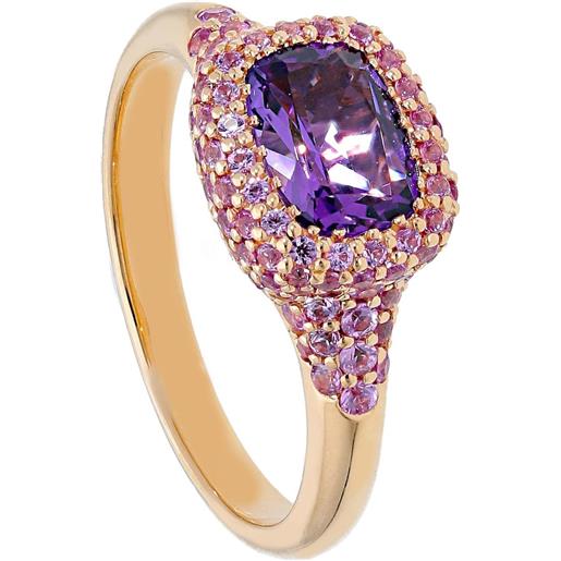 Gioielli Casella anello chevalier casella gioielli in oro rosa con ametista viola e zaffiri rosa