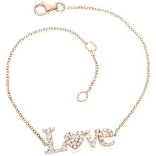 Gioielli Casella bracciale casella gioielli in oro rosa con scritta "love" in oro e diamanti