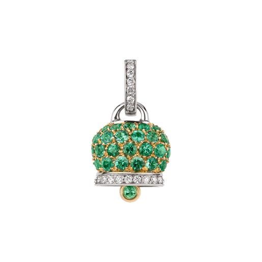 Chantecler Capri ciondolo chantecler con campanella medio in oro bicolore con pavè di smeraldi e diamanti