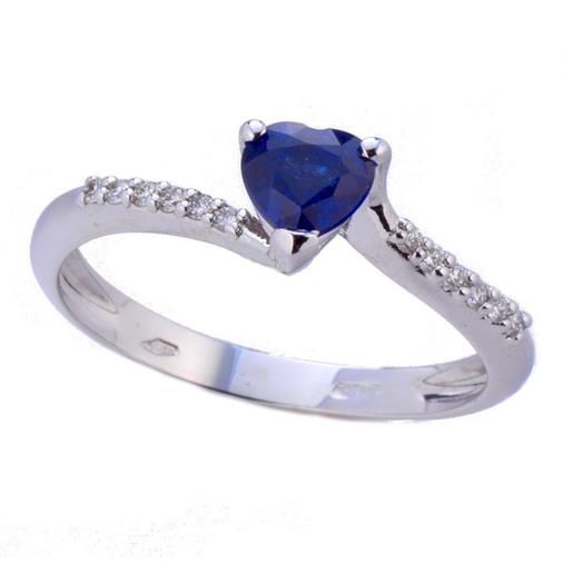 Gioielli Casella anello casella gioielli in oro bianco con zaffiro blu a cuore e diamanti
