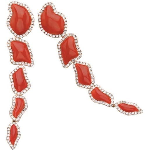 Chantecler Capri orecchini pendenti lunghi Chantecler Capri in oro rosa con cinque elementi in corallo rosso e diamanti