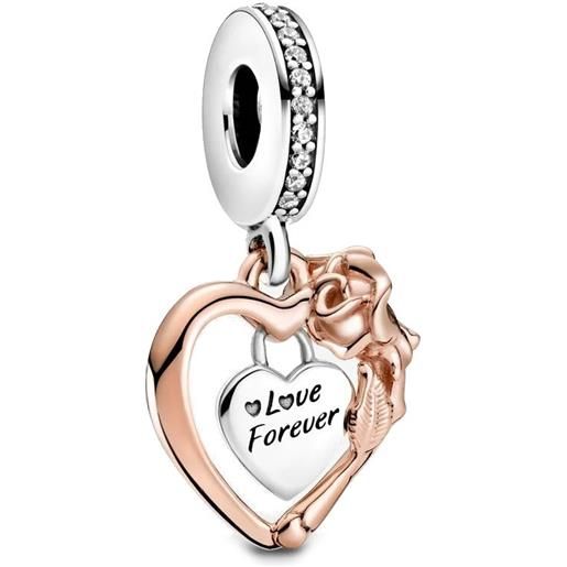Pandora charm cuore pendente Pandora in argento e rose con zirconia cubica