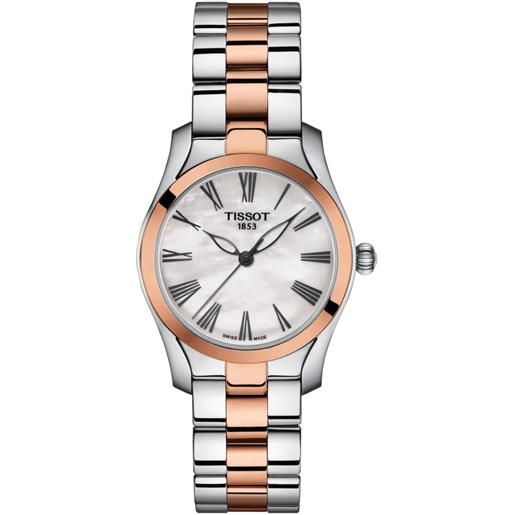 Tissot orologio Tissot t-wave con quadrante in madreperla bianca e bracciale in acciaio pvd oro rosa