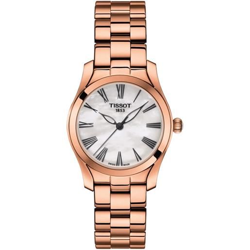 Tissot orologio Tissot t-wave con quadrante in madreperla bianca e bracciale in acciaio pvd oro rosa