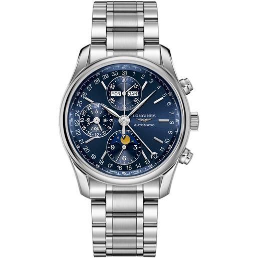 Longines orologio cronografo Longines the master collection con quadrante blu e bracciale in acciaio