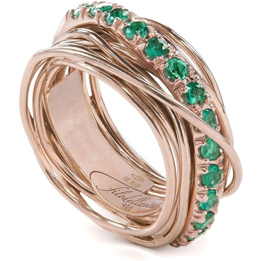 Rubinia Gioielli anello filodellavita 13 fili oro rosa e smeraldi