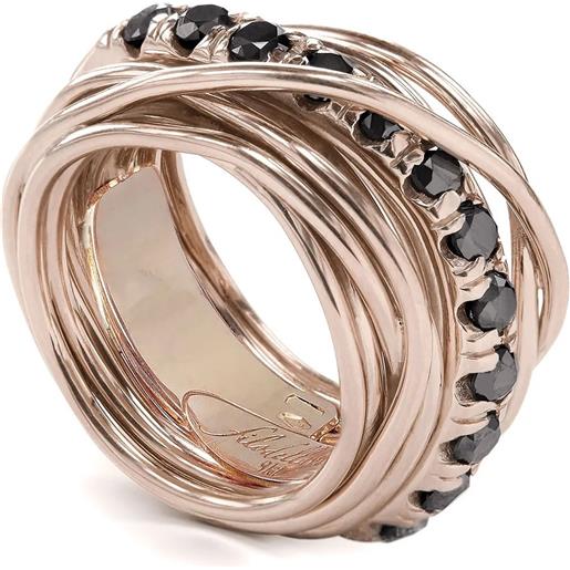 Rubinia Gioielli anello filodellavita 13 fili oro rosa e diamanti neri
