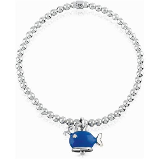 Chantecler Capri bracciale elastico chantecler et voilà con ciondolo balena micro in argento, smalto blu e diamante bianco