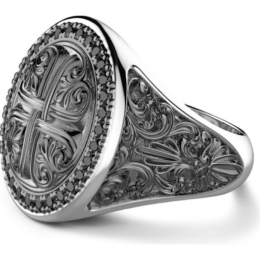 Zancan anello da uomo Zancan gotik in argento rodiato e nero opaco con spinelli neri