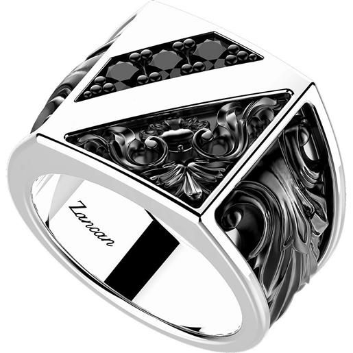 Zancan anello da uomo Zancan gotik in argento rodiato e brunito con spinelli neri