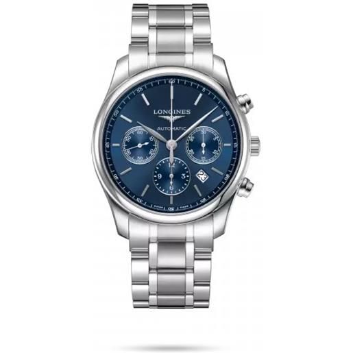 Longines orologio cronografo Longines the master collection con quadrante blu e cinturino in acciaio