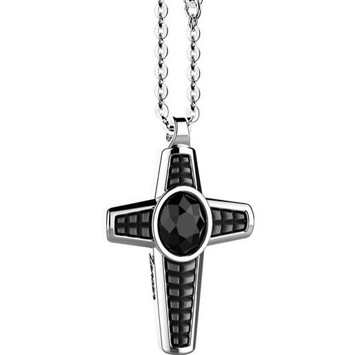 Zancan collana da uomo Zancan cosmopolitan stone in argento con ciondolo a croce con onice nera