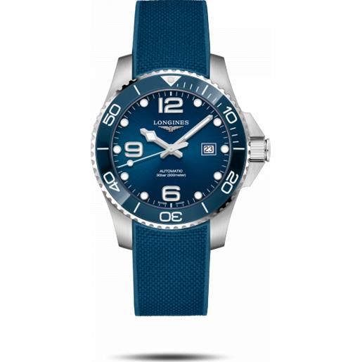Longines orologio Longines hydro. Conquest 43 mm con quadrante blu e bracciale in caucciù blu