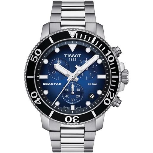 Tissot orologio Tissot seastar 1000 chronograph con quadrante blu sfumato e cinturino in acciaio