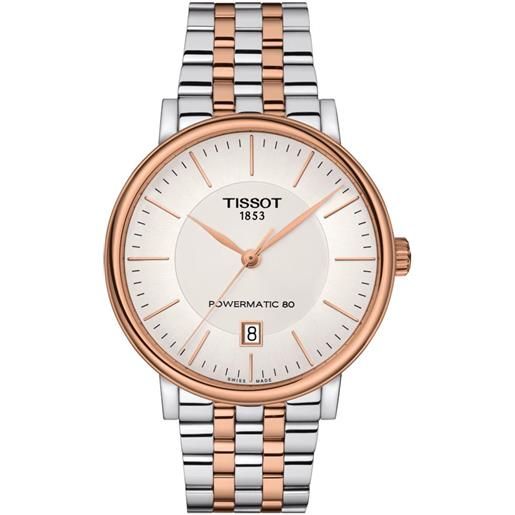 Tissot orologio Tissot carson premium powermatic 80 pvd oro rosa con quadrante argento e bracciale in acciaio