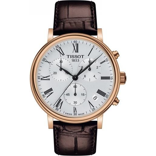 Tissot orologio Tissot carson premium chronograph pvd con quadrante argento e cinturino in pelle marrone
