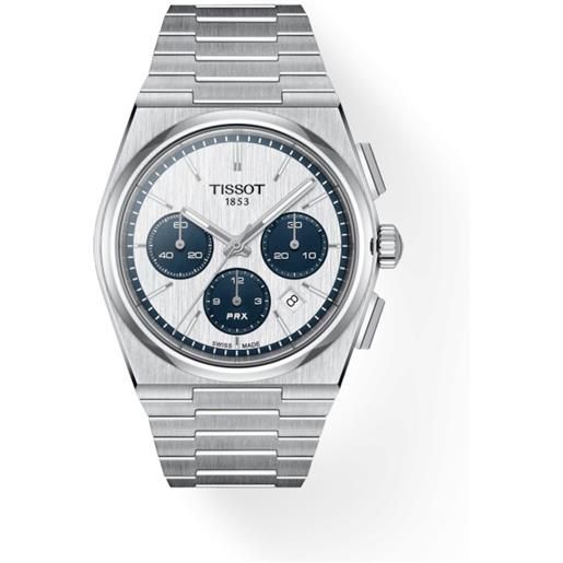 Tissot cronografo Tissot prx con quadrante bianco e cinturino in acciaio
