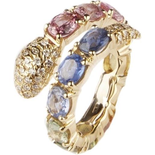 Malafimmina anello Malafimmina in oro giallo con diamanti, zaffiri colorati e dettaglio serpente