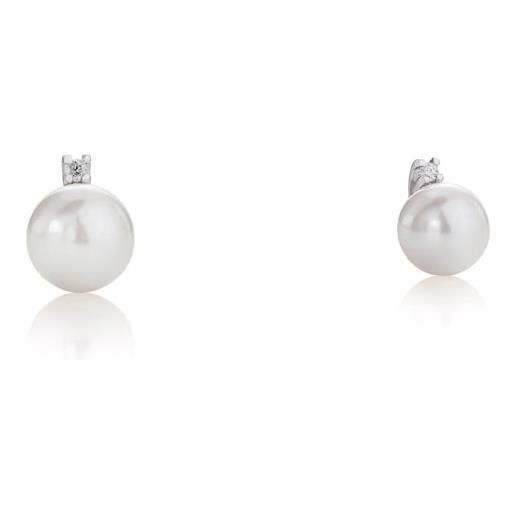 Coscia Gioielli orecchini coscia le lune classic con perle 8.5/9 mm, oro bianco e diamanti 0,08 ct