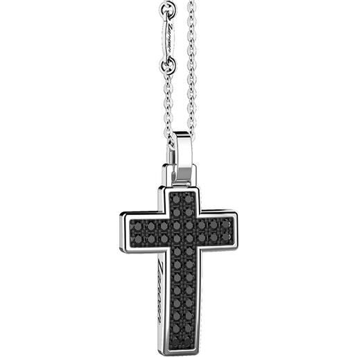 Zancan collana da uomo Zancan insignia 925 in argento con pendente a croce e spinelli neri