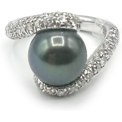 Mikimoto anello Mikimoto in oro bianco con perla nera e diamanti